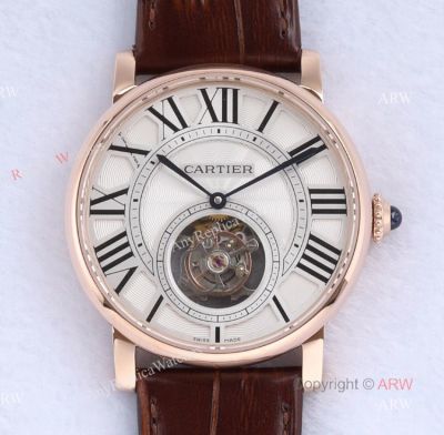  Best Version - Cartier Rotonde De Cartier Tourbillon Rose Gold Case White Roman Dial Replica Watch
